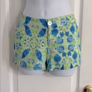 Blue and Green Patterned Women's Shorts
